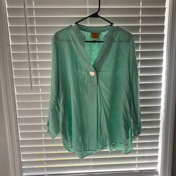 Soft Green Linen Blend Blouse PXL - Picture 5 of 13
